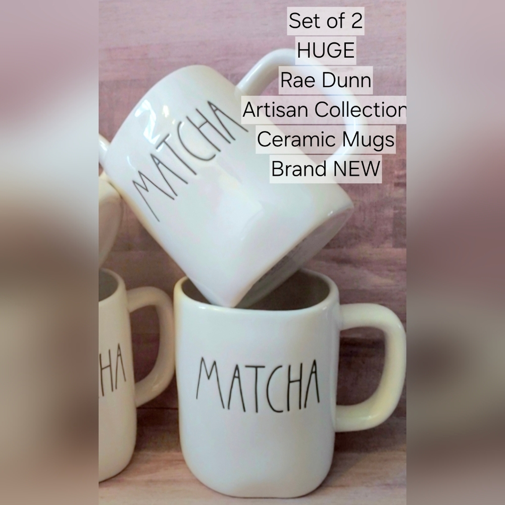 SET OF 2 Large NEW Rae Dunn Ceramic Mugs Tea Cups Artisan Collection by Magenta